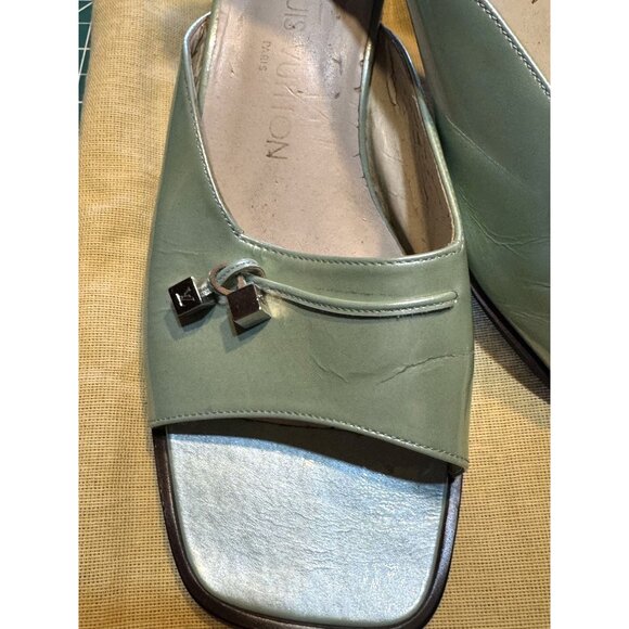 Louis Vuitton Ciabattine Green Slide Mules Womens Shoes Size 39 Leather Open Toe - Picture 2 of 4